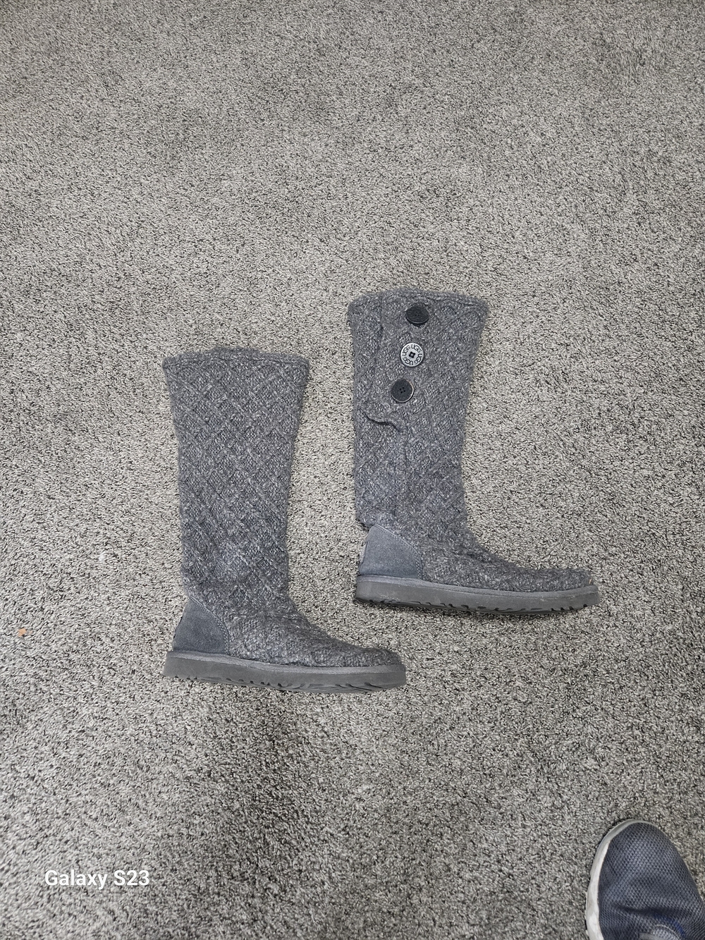 UGG Women's Gray Quilted Knit Button Tall Boots